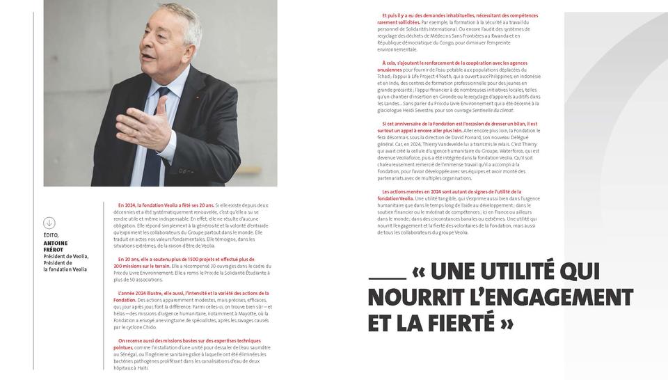 Fondation Veolia - Rapport d'activité 2024, édito Antoine Frérot