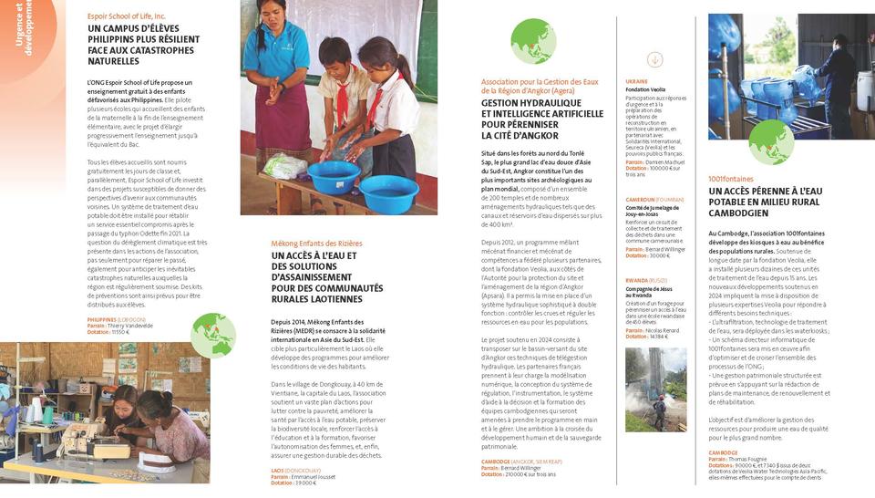 Fondation Veolia - Rapport annuel 2024, projets soutenus, Urgence et développement