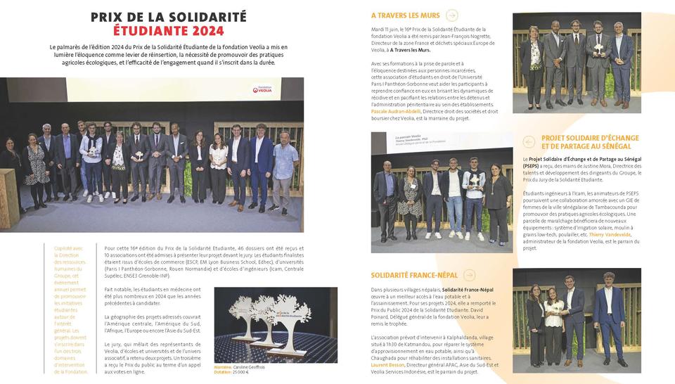 Fondation Veolia - Rapport annuel 2024, Prix de la Solidarité Etudiante