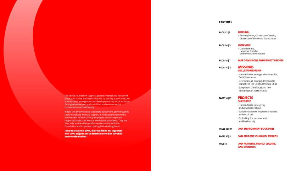 Veolia Foundation - 2024 Activity Report, contents