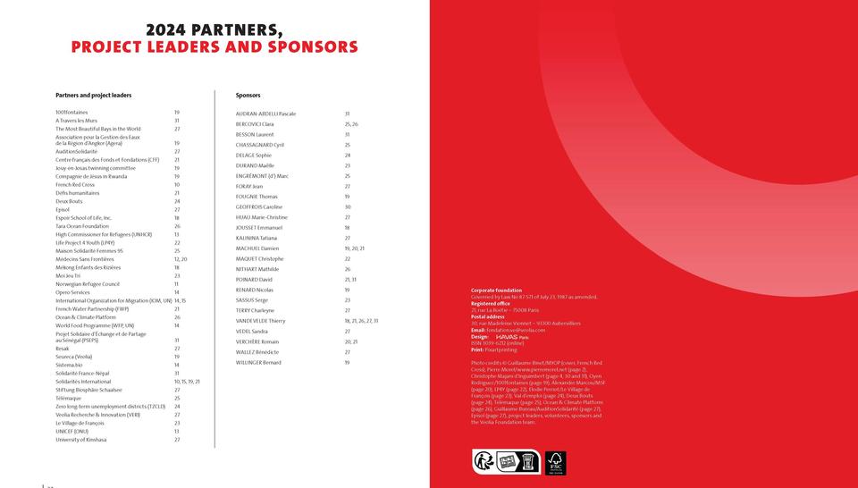Veolia Foundation - 2024 Activity Report, Partners, project leaders and sponsors