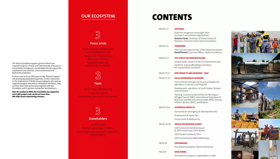 2025 Activity Report, Veolia Foundation, Contents
