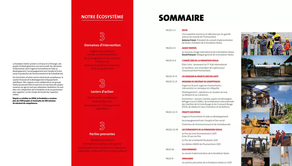 Rapport d'activité 2025 | Fondation Veolia, Sommaire