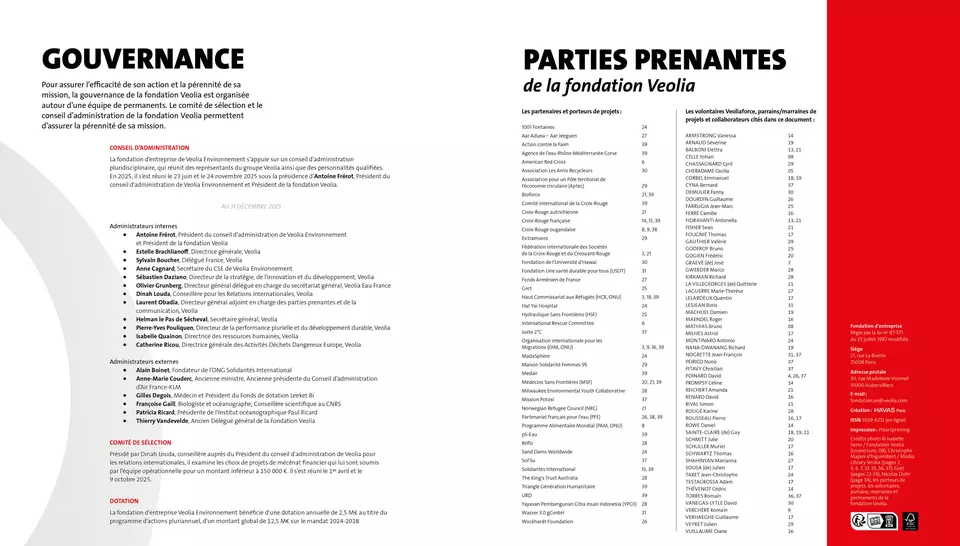 Rapport d'activité 2025, Fondation Veolia - Gouvernance