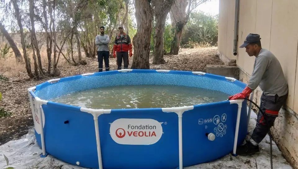 Formation de personnels du Croissant-Rouge marocain au déploiement de l'Aquaforce 2000, par les volontaires Veoliaforce de la fondation Veolia, juillet 2026