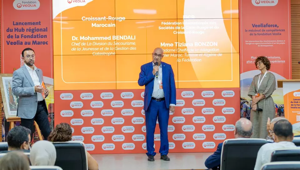 Dr. Mohammed Bendali (Croissant-Rouge Marocain) présent pour signer une convention de partenariat avec la fondation Veolia, Lancement d'un hub Veoliaforce au Maroc