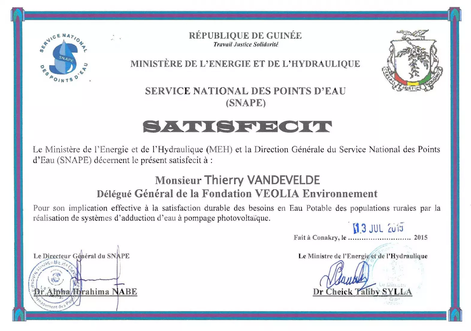 Satisfecit Guinée