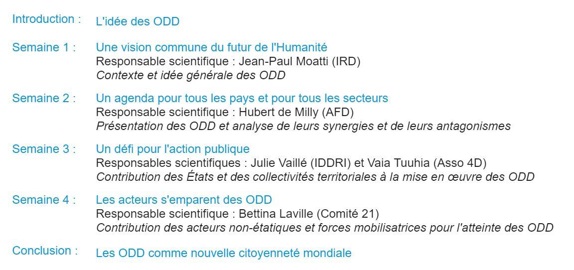 Mooc sur les ODD - le programme des 4 semaines