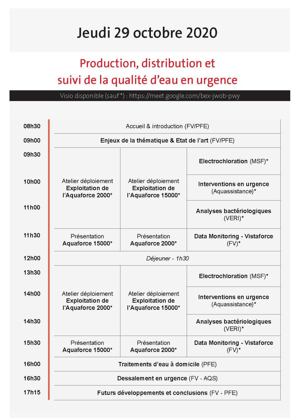 Ateliers WASH de l'humanitaire 2020 - programme - Jeudi 29 octobre 2020