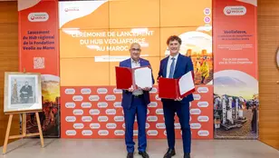 Dr. Mohammed Bendali (Croissant-Rouge Marocain) et David Poinard (Fondation Veolia)